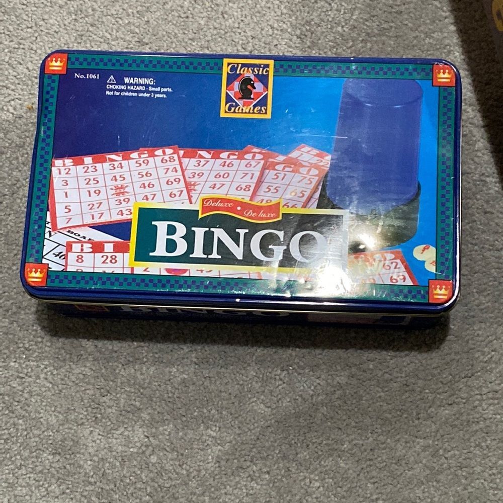 Bingo game in a tin classic games, bingo machine, master board cards, & markers